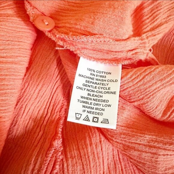 D&Co Tunic Top Peach Pink Long Sleeve Button Up Crinkle Texture Shirt size XS - Picture 9 of 9